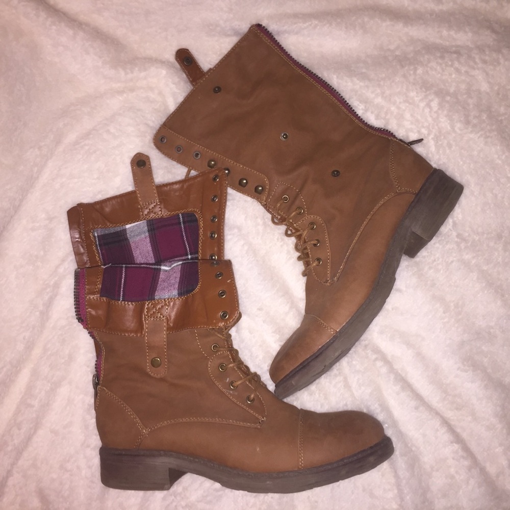 Cathy Jean Plaid, Leather Combat Boots